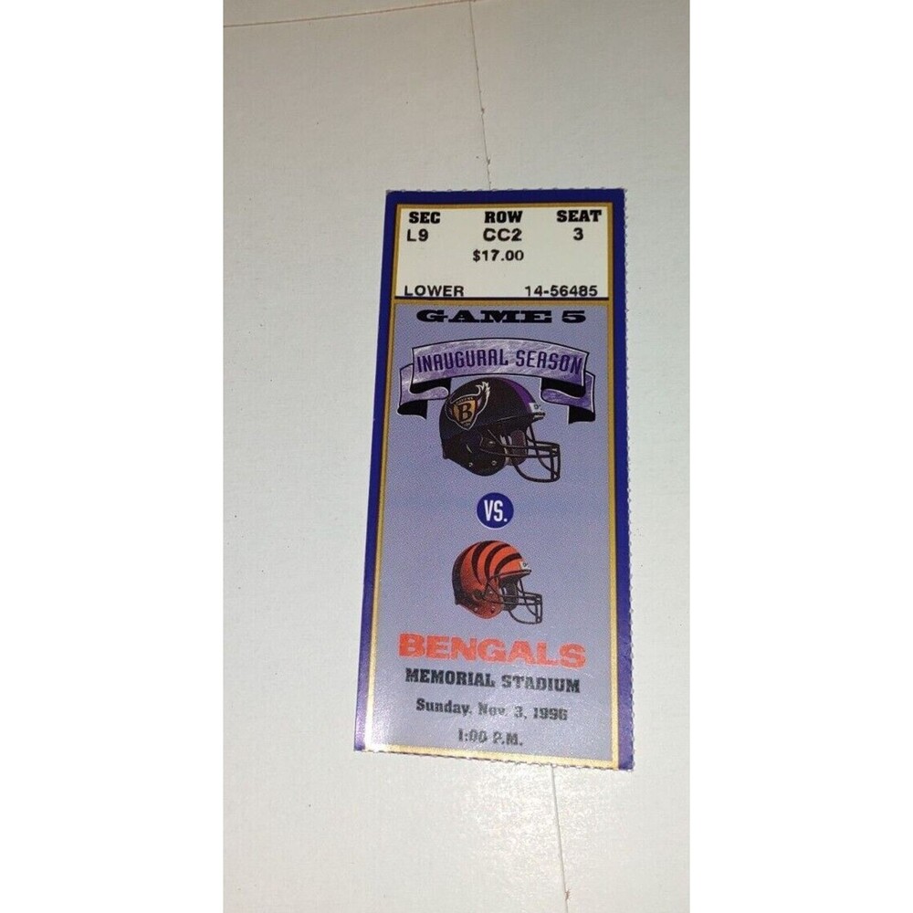 Ticket Football Baltimore Ravens 1996 9.7 Cincinnati Bengals